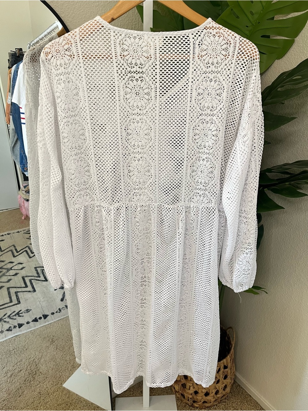 🤍 White Crochet Lace Tunic Dress L | Boho Coastal Coverup Chic | Ava James - Picture 7 of 7